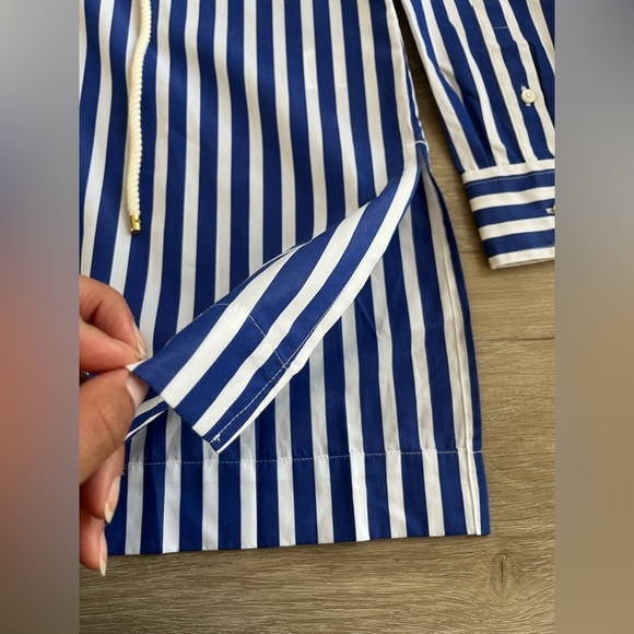 Lauren Ralph Lauren M Top Nautical Lace Up Front Tunic Top Shirt Blue Stripe - Picture 4 of 9